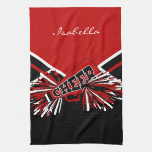 Cheerleader Outfit in Dark Red, Black & White Tea Towel