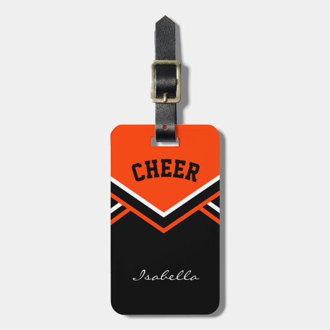 Cheerleader Outfit in Orange Luggage Tag (Front Vertical)