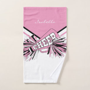 Cheerleader Outfit in Pink, Black and White Hand Towel