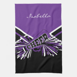 Cheerleader Outfit in Purple, Black & White Tea Towel