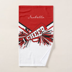 Cheerleader Outfit in Red, Black and White Hand Towel