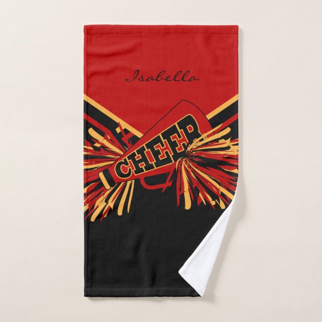 Cheerleader Outfit in Red, Gold and Black Hand Towel (Hand Towel)
