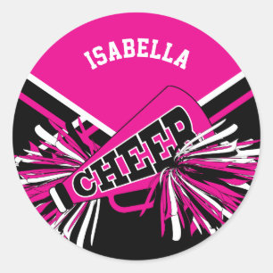 📣 Cheerleader  - Pink, White and Black Classic Round Sticker