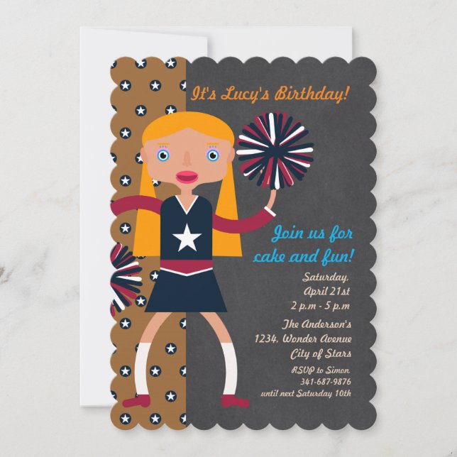 Cheerleader Pompoms girl Birthday Party Invitation (Front)