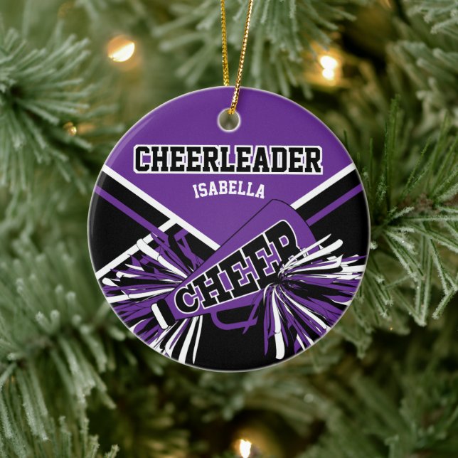Cheerleader 📣💖 - Purple, Black and White Ceramic Ornament (Tree)