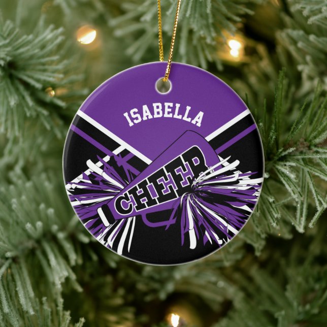 Cheerleader 📣💖 - Purple, Black and White Ceramic Ornament (Tree)