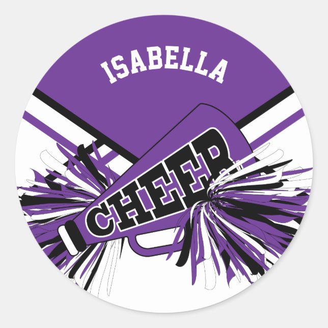 📣 Cheerleader - Purple, Black and White Classic Round Sticker (Front)