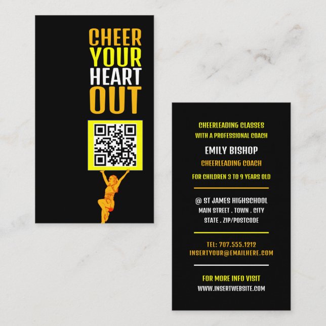 Cheerleader QR Code Sign, Cheerleader Coach Business Card (Front/Back)