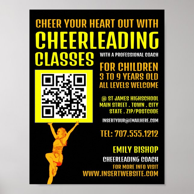 Cheerleader QR Code Sign, Cheerleading Classes Poster (Front)