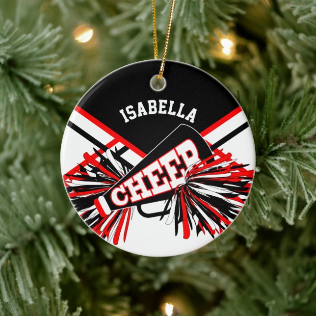 Cheerleader 📣💖 - Red, White and Black Ceramic Ornament (Tree)
