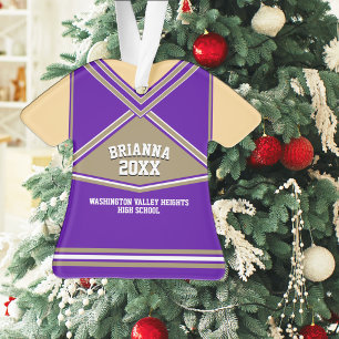 Cheerleader School Colours Purple and Gold Uniform Ornament