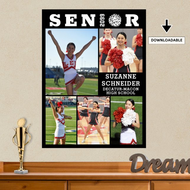 Cheerleader Senior Graduation 5 Photo Collage Poster (Creator Uploaded)
