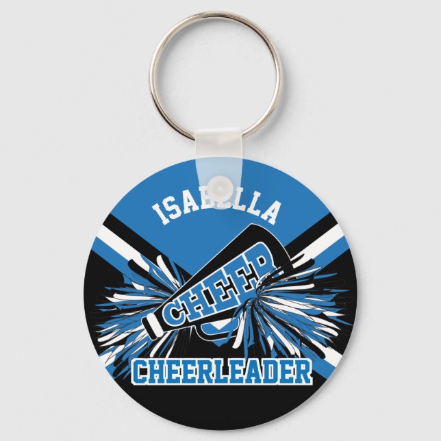 Cheerleader Spirit - Blue, Black and White Key Ring (Front)