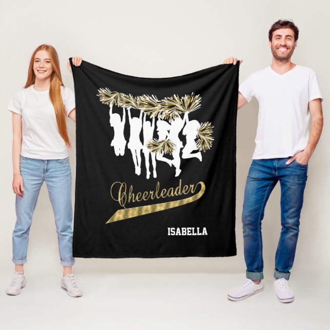 Cheerleader Team 📣 - Gold, Black and White Fleece Blanket (In Situ)