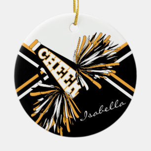 Cheerleader - White, Black and Gold Ceramic Ornament