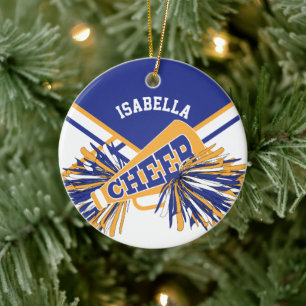 Cheerleader 📣💖 - White, Blue and Gold Ceramic Ornament