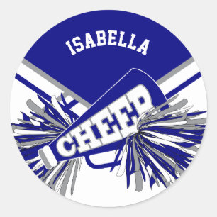 📣 Cheerleader - White, Blue and Grey Classic Round Sticker
