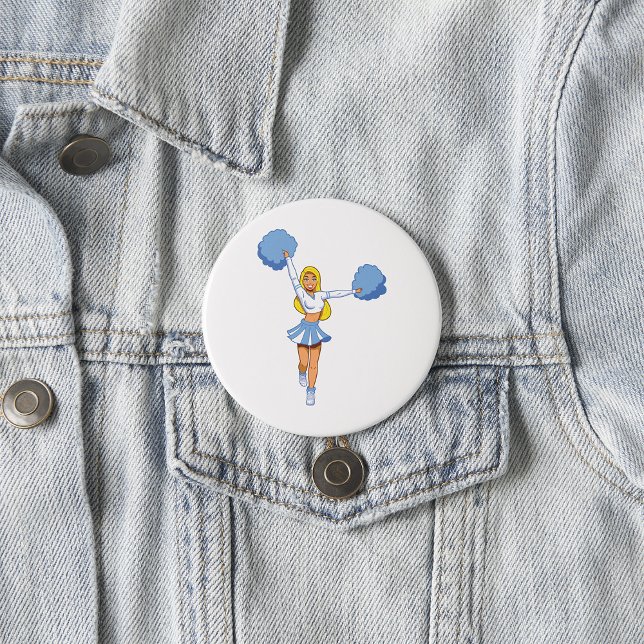 Cheerleader With Blue Pom Poms 7.5 Cm Round Badge (Creator Uploaded)