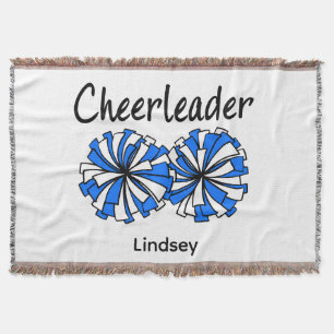 Cheerleader with Blue & White Pom Poms Throw Blanket