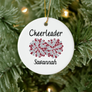 Cheerleader with Maroon & Grey Pom Poms Ceramic Ornament