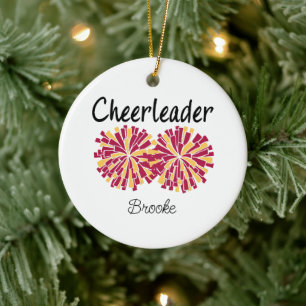 Cheerleader with Maroon & Yellow/Gold Pom Poms Ceramic Ornament