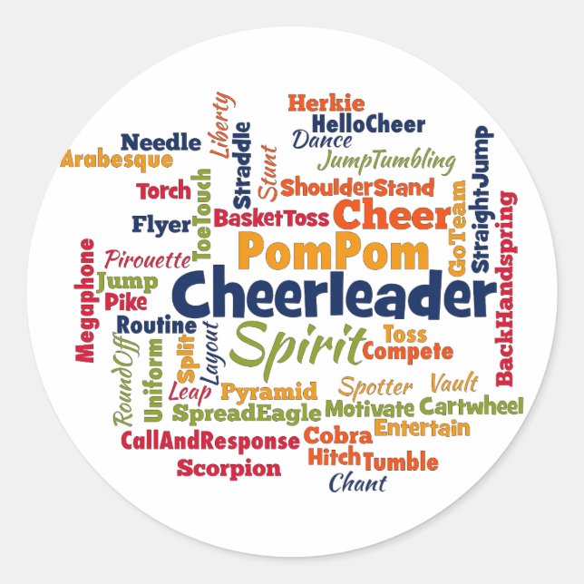 Cheerleader Word Cloud (Cheer Leader) Classic Round Sticker (Front)