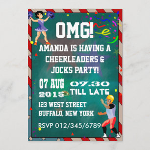 Cheerleaders and Jocks Chalkboard Invitation