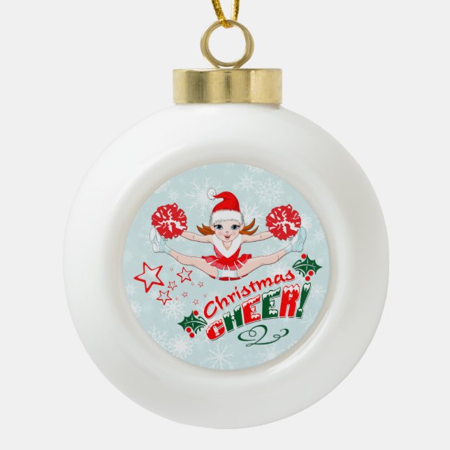 Cheerleaders Christmas Cheer Ceramic Ball Christmas Ornament (Front)