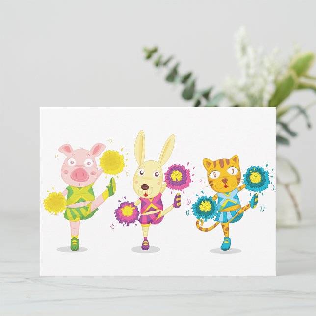 Cheerleading Animal Trio Pig Bunny and Cat  Invitation (Creator Uploaded)