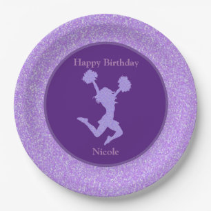 Cheerleading Birthday Party Purple Sparkle Paper Plate