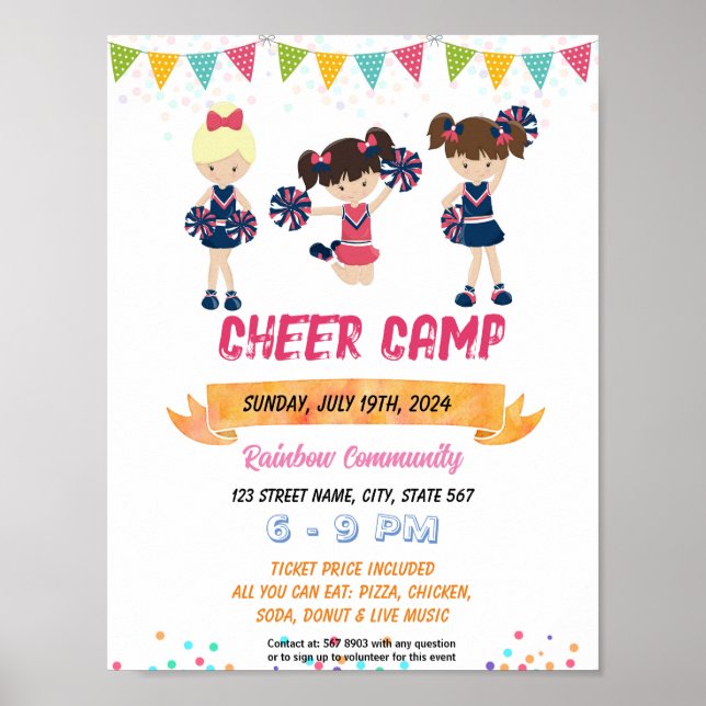 Cheerleading camp school event template poster (Front)