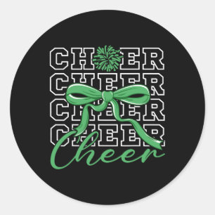 Cheerleading Cheer Green Coquette Bow Cheerleader Classic Round Sticker