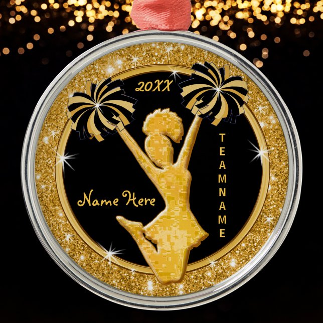 Cheerleading Christmas Ornaments, Black and Gold Metal Ornament (Stunning, Black and Gold, Cheerleading Christmas Ornaments. Great, Gifts for Cheerleaders, Team. )