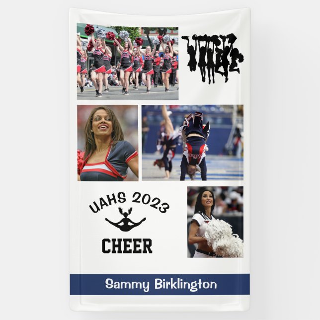 Cheerleading Class of 2023 4 Photo School Name Banner (Vertical)