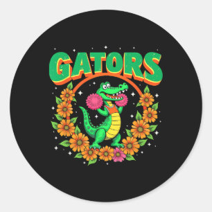 Cheerleading Gator Floral Retro Back To School Spi Classic Round Sticker