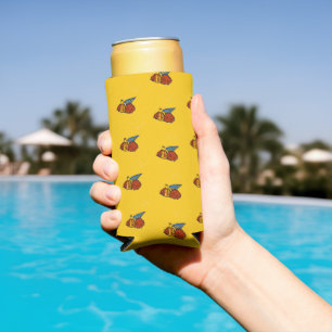 Cheerleading gear on yellow seltzer can cooler