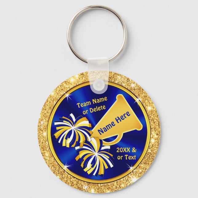 Cheerleading Gift Ideas Cheap, Blue and Gold Cheer Key Ring (Front)