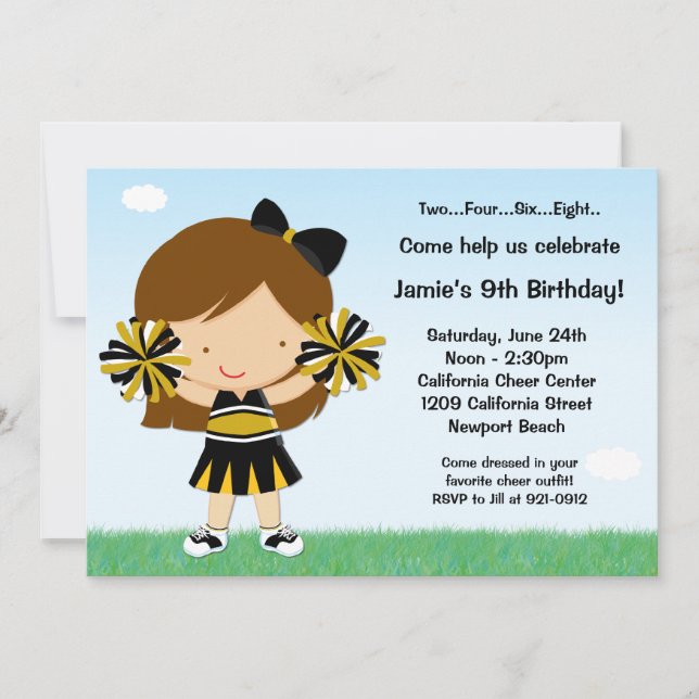 Cheerleading Girls Birthday Party Invitation (Front)