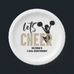 Cheerleading Gold and Black Cheer Birthday Paper Plate<br><div class="desc">Let's Cheer! Cheerleading birthday party plates in gold glitter and black.</div>