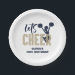 Cheerleading Gold and Navy Cheer Birthday Paper Plate<br><div class="desc">Let's Cheer! Cheerleading birthday party plates in gold glitter and navy blue.</div>
