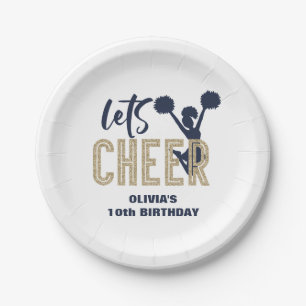 Cheerleading Gold and Navy Cheer Birthday Paper Plate