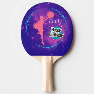 Cheerleading Happy Birthday Galaxy Personalised Ping Pong Paddle