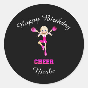Cheerleading "Happy Birthday" Personalised   Classic Round Sticker