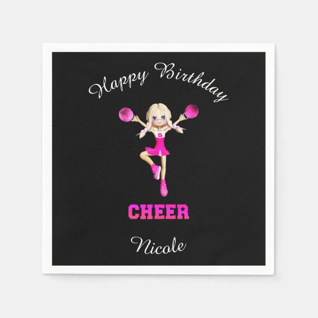 Cheerleading "Happy Birthday" Personalised Napkin (Front)