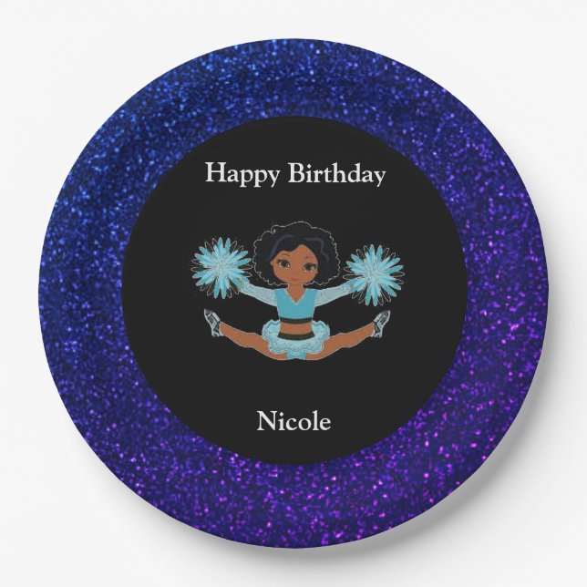 Cheerleading "Happy Birthday" Sparkle Paper Plate (Front)