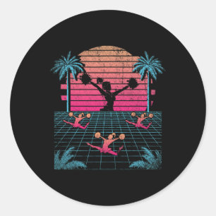 Cheerleading Palm Trees Tropical 80s Vaporwave Che Classic Round Sticker