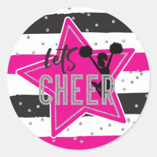 Cheerleading Pink Silver Black Cheer Birthday Classic Round Sticker