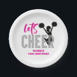 Cheerleading Pink Silver Black Cheer Birthday Paper Plate<br><div class="desc">Let's Cheer! Cheerleading birthday party plates in pink,  silver glitter and black.</div>