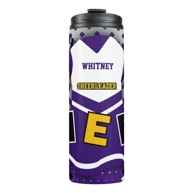 Cheerleading Purple and White Uniform Cheer Thermal Tumbler (Front)