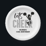 Cheerleading Silver and Black Cheer Birthday Paper Plate<br><div class="desc">Let's Cheer! Cheerleading birthday party plates in silver glitter and black.</div>